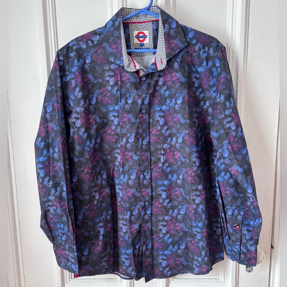 Men’s Jermyn & Bond Modern Fit Long Sleeve Button Front Leaf Pattern Shirt